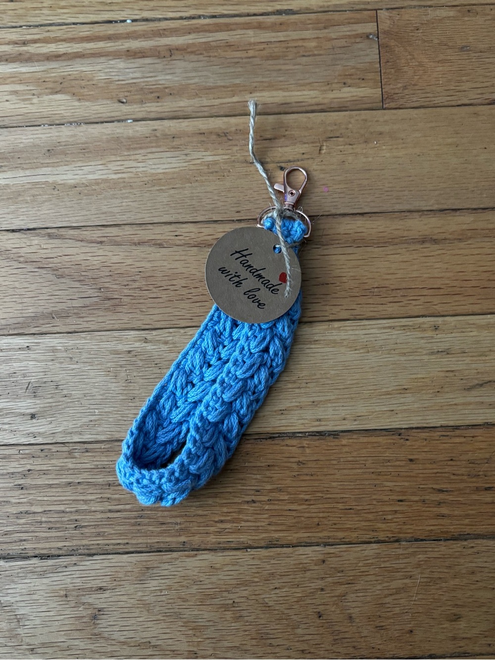 Blue Keychain Wristlet, crochet